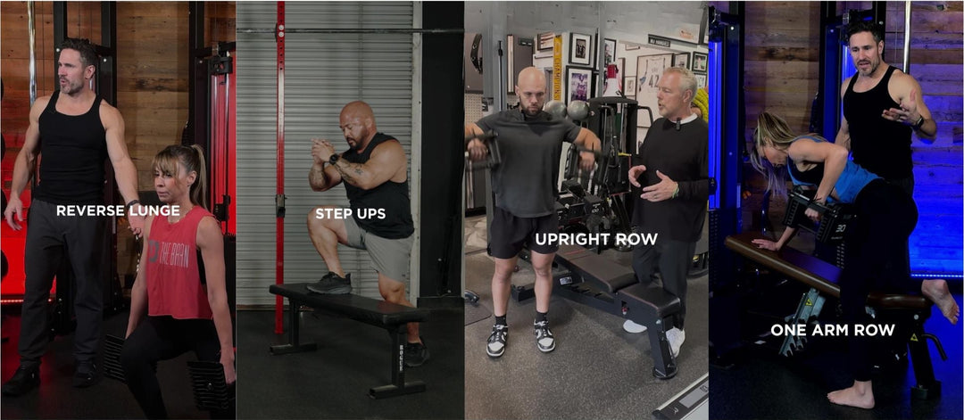 Professional trainers in gyms instructing athletes on how to use Powerblock adjustable dumbbells