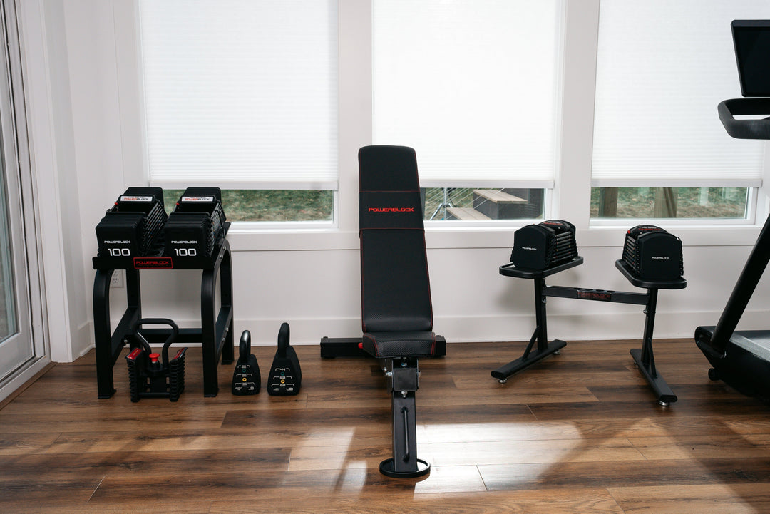 Home gym set up using the PowerBlock Ecosystem