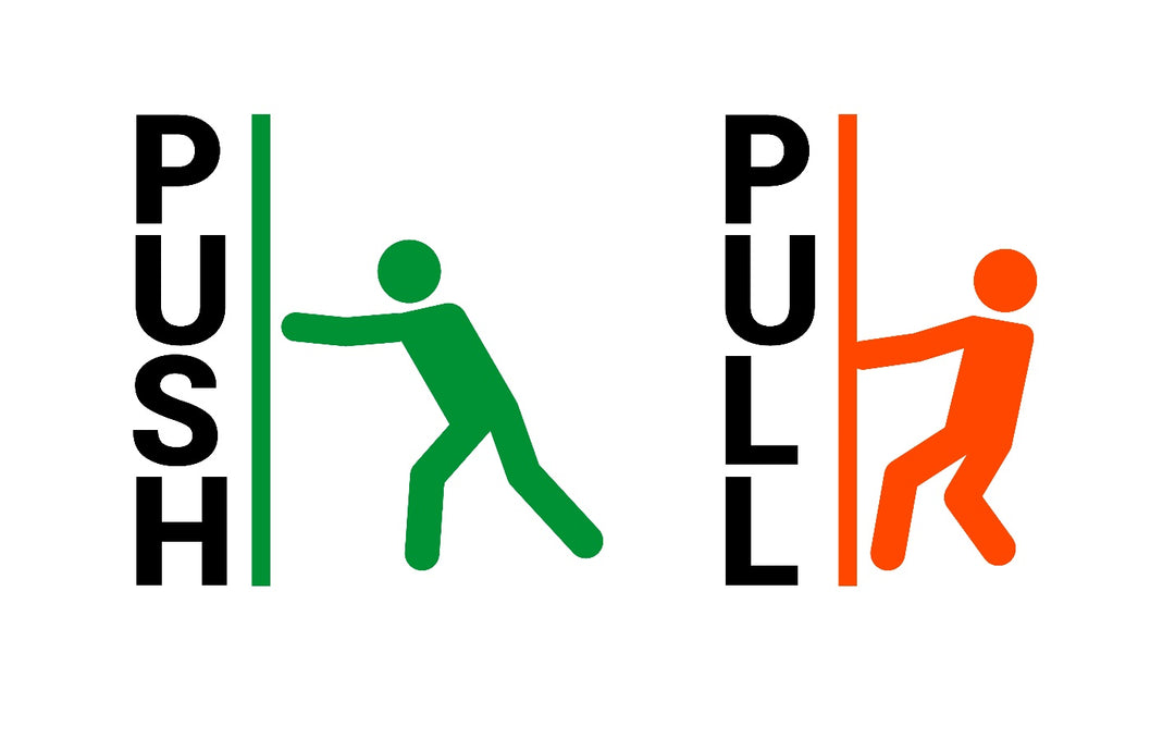 A graphic indicating 'push' and 'pull' with stick figures demonstrating the movements.