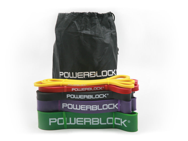 PowerBlock Resistance Bands in front of storage bag.