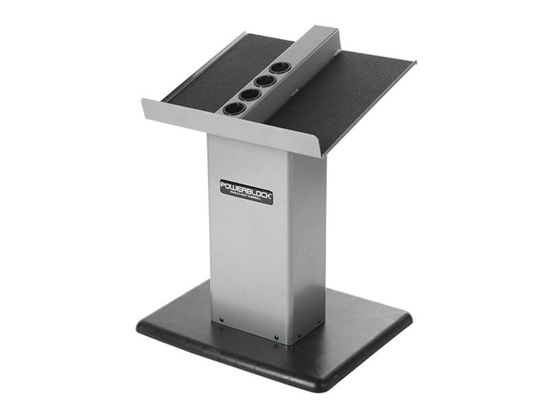 A Large Column Stand, which fits all PowerBlock dumbbells up to 90 pounds.