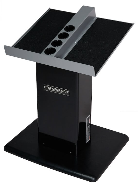 The Black Column Stand fits all PowerBlock dumbbells up to 90 pounds.