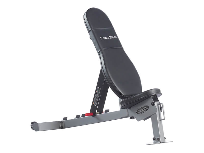 PowerBlock SportBench with back raised into sitting position.