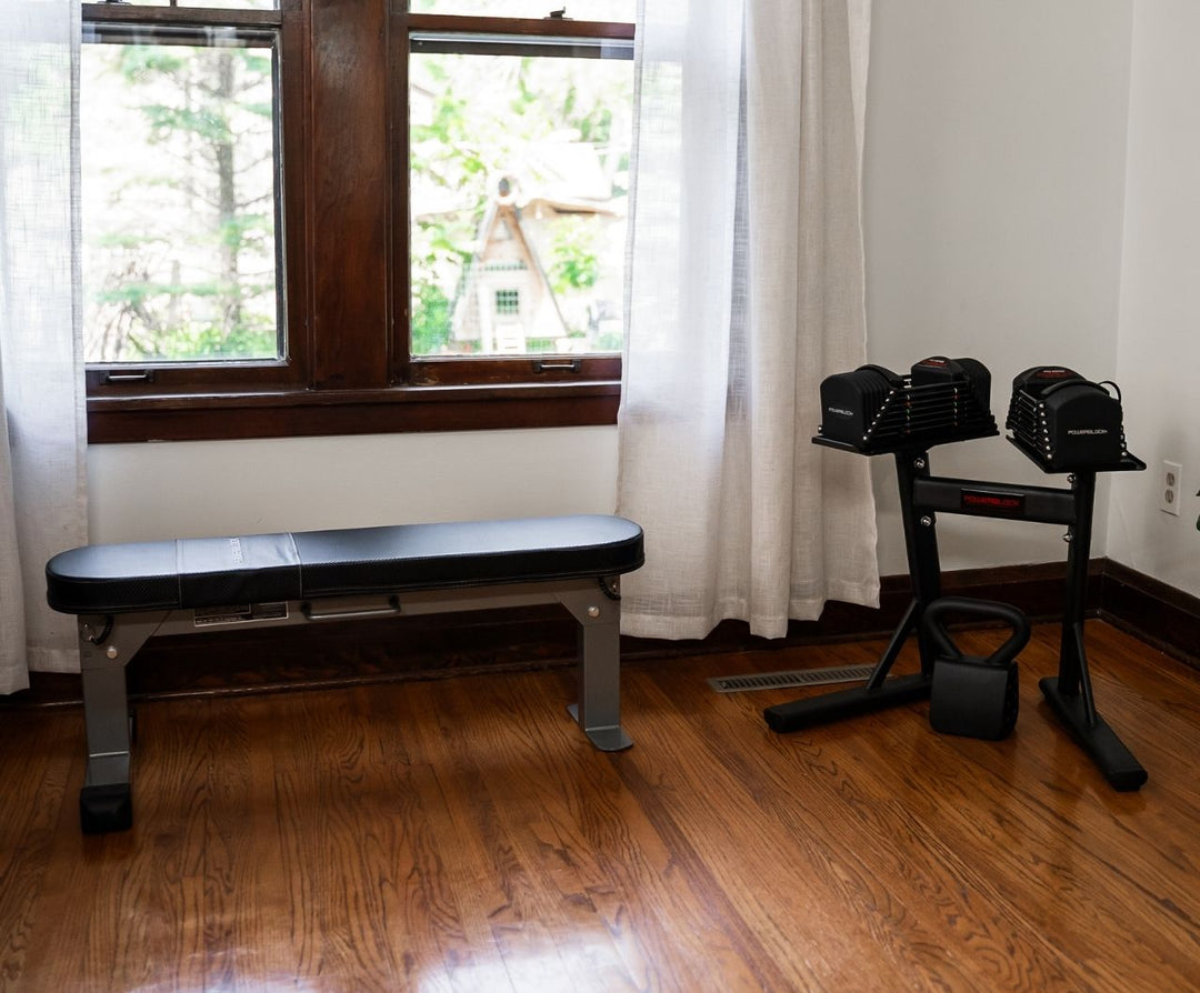Travel Bench and PowerStand in Home Gym space