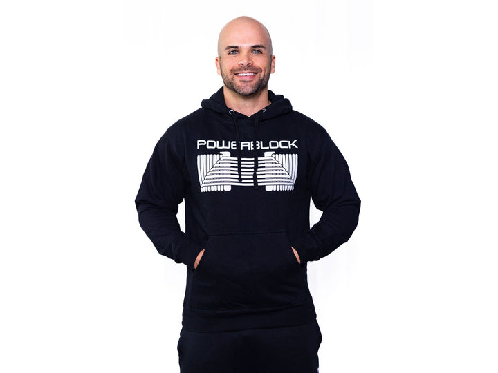 Man wearing a Black PowerBlock Mid Hoodie.