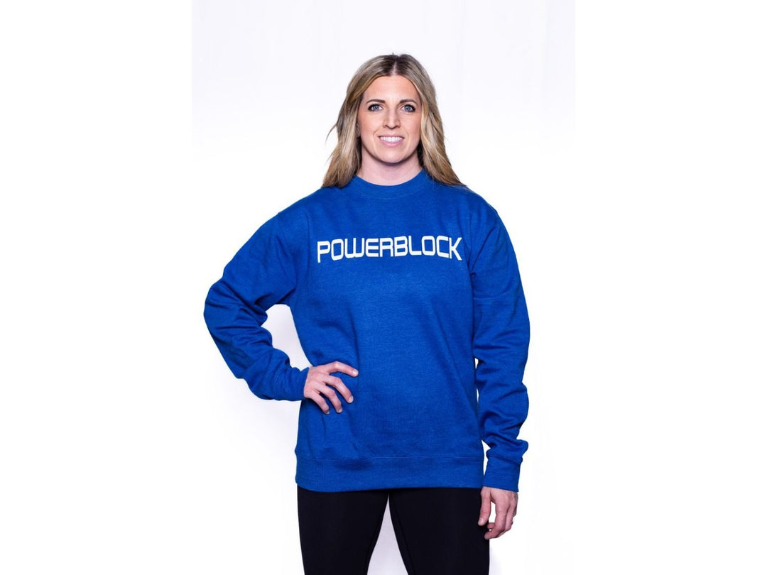 Blue PowerBlock crewneck sweatshirt