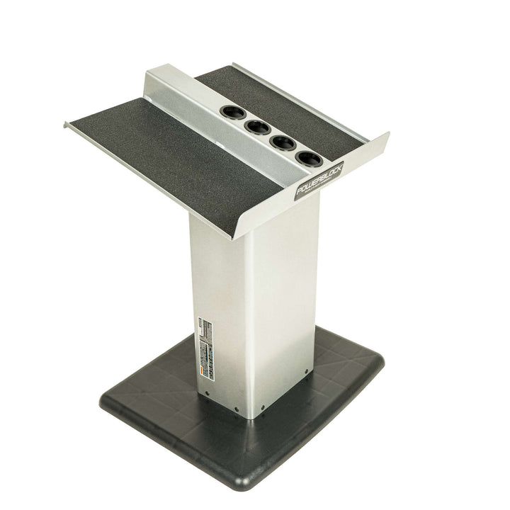 Powerblock large column stand shown standing with micro weight storage