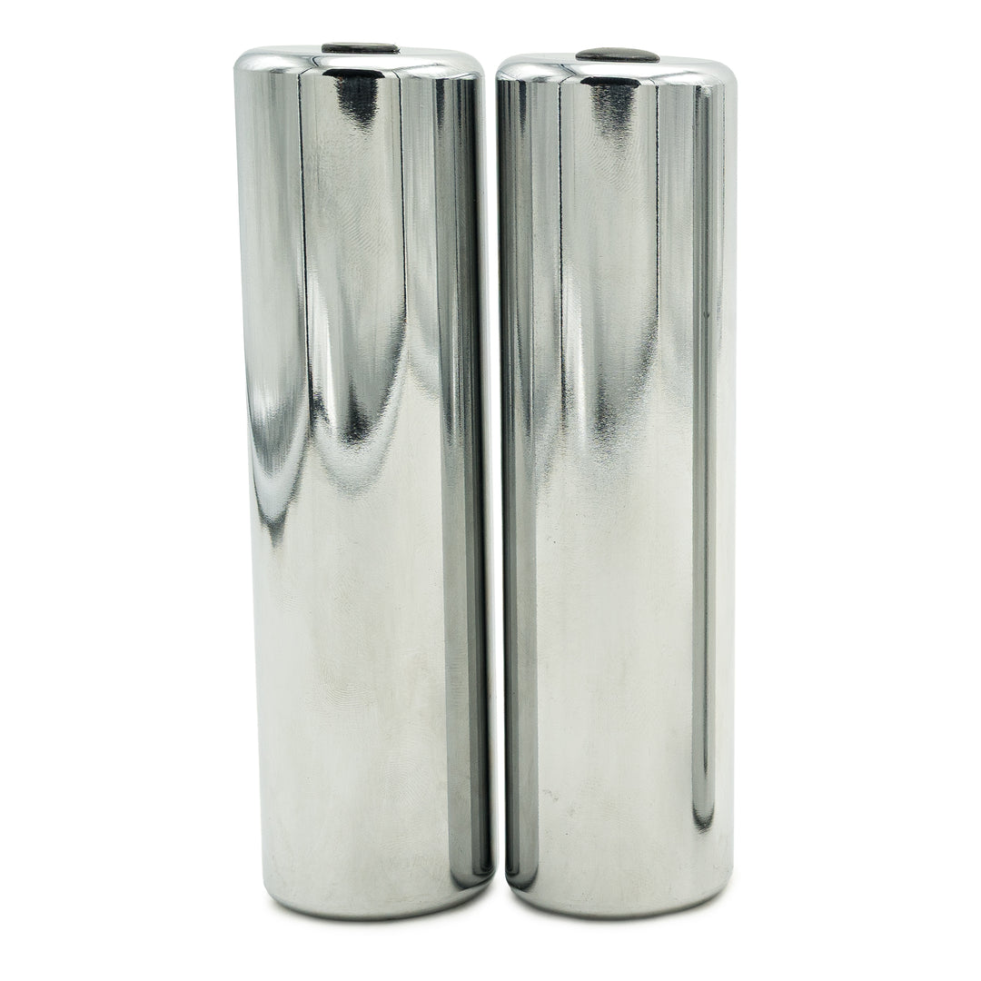 A pair of PowerBlock chrome micro weights for use with Elite EXP and other models to increase weight in small increments.