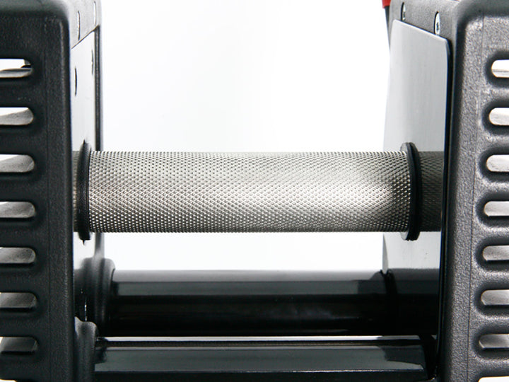 Closeup of Knurled Grip Handles for PowerBlock Pro Series adjustable dumbbells.