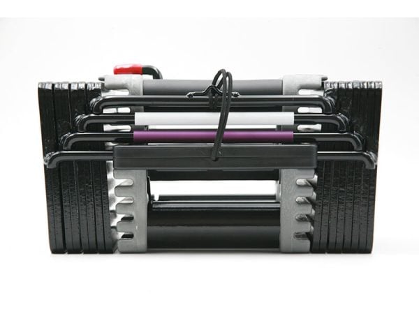 Pair of PowerBlock Elite USA dumbbells, expandable to 90 pounds. Sets come with a 5-year warranty.