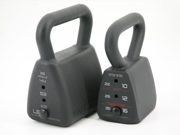 PowerBlock's Regular and Heavy Kettlebell, shown together, are versatile additions to any gym.