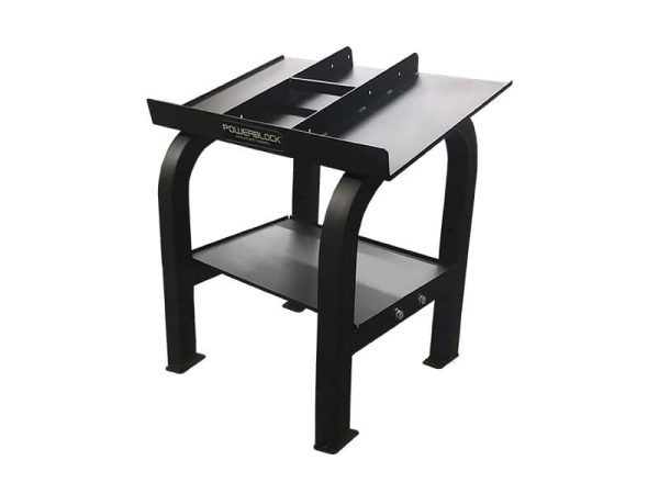 Compatible with all PowerBlock dumbbells up to 90 lbs, the Pro Rack Stand has black texture paint.