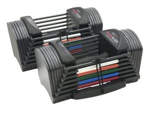 Pair of PowerBlock Sport 24 adjustable dumbbells, our lightest and most compact dumbbells.