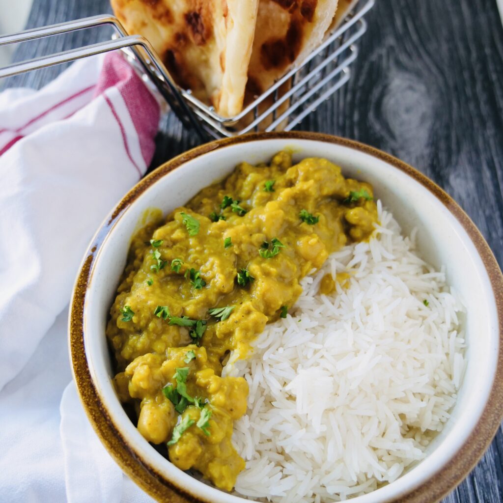 Lentil and Cjickpea Curry with Rice and Naan