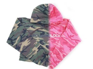 PowerBlock's Hooded Camo Sweatshirt, available with a military style pattern or in fresh pink.