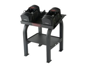 PowerBlock commercial pro 50 adjustable dumbbells on commercial grade stand