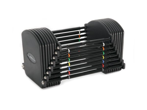 A set of weight plates that are available for PowerBlock’s Commercial Pro 50 adjustable dumbbells.
