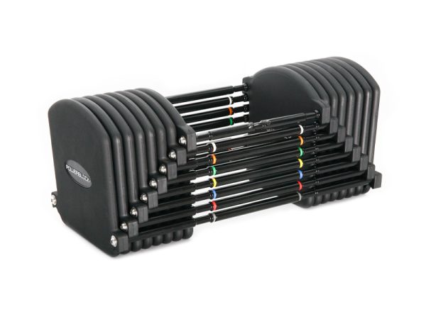 A set of weight plates that are available for PowerBlock’s Commercial Pro 90 adjustable dumbbells.