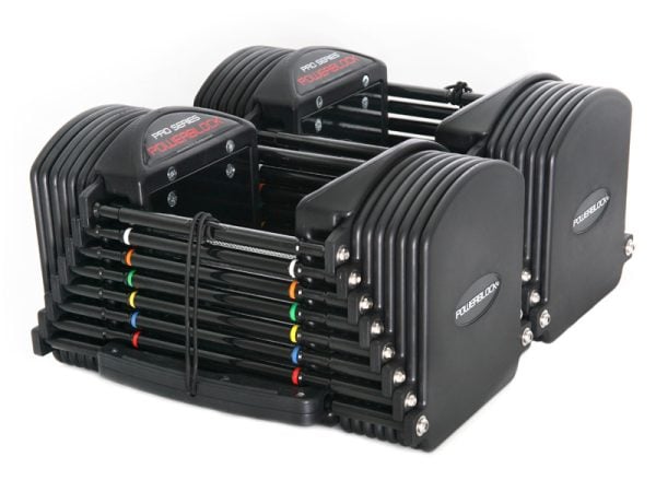 PowerBlock Commercial Pro Series adjustable dumbbells, which come with a 1-year limited warranty.