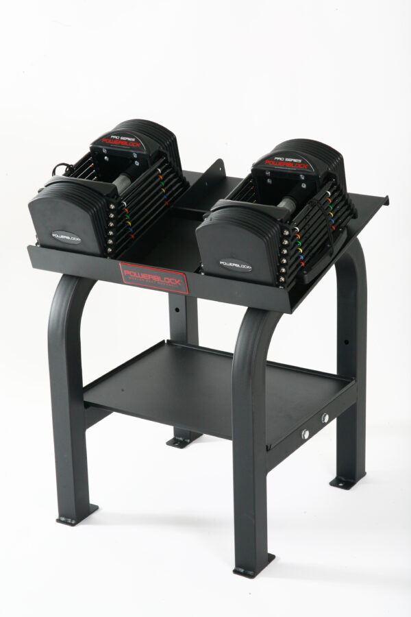 The stand that comes with PowerBlock Commercial Pro 50 dumbbells.