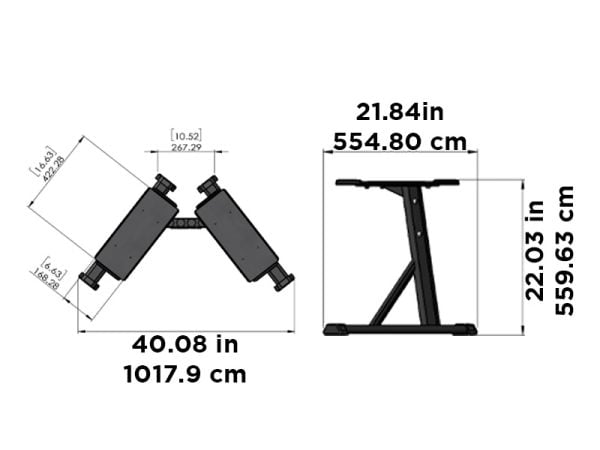 Dimensions for the PowerMax Stand, PowerBlock, which comes with a 5-year limited warranty.