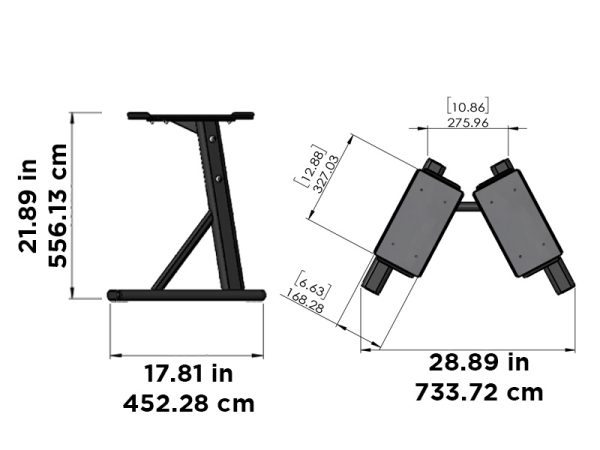 The stand is 17.81 inches deep, 28.8 inches wide, and 21.8 inches tall.