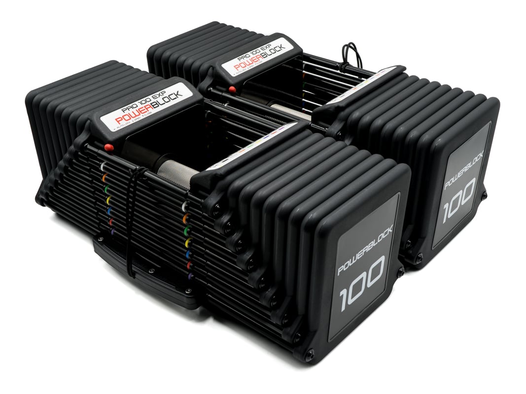 PowerBlock Pro 100 EXP with knurled grips available.